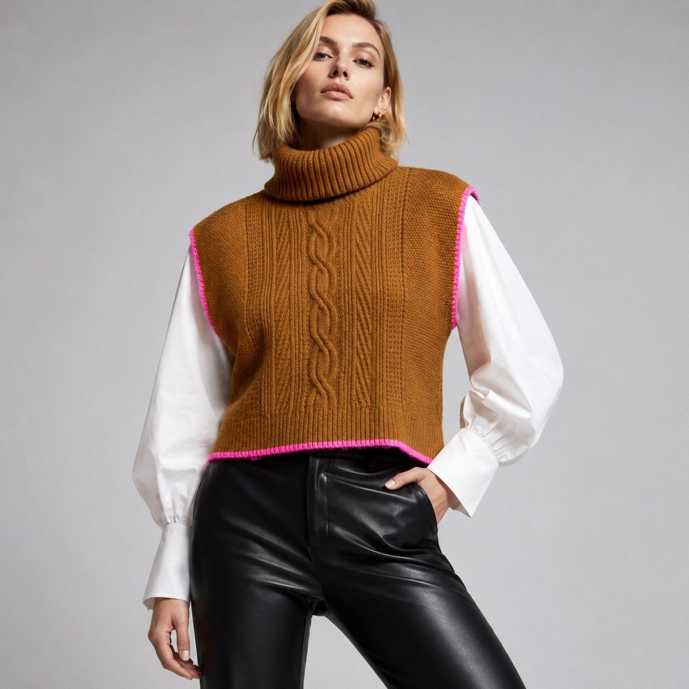THML Women's Sleeveless Boxy Turtleneck Cropped Sweater XS Top